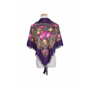 Esarfa mov - patrata - cu ciucuri si imprimeu floral - Astrid C1 imagine