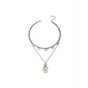 Colier argintiu - in 2 straturi - cu pietre negre - fluturi si sarpe - Obed C29 - imagine