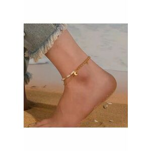 Bratara de picior - aurie - din otel inoxidabil - suflata cu aur 18k - cu semiluna - stea si margelute - Afrodite C4 imagine