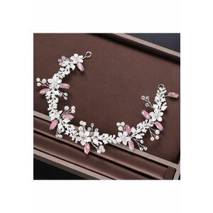 Accesoriu de par - argintiu - cu flori si pietre roz - Ares C9 - imagine