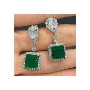 Cercei argintii - cu pietre verzi din zirconiu - Dahlia C16 - imagine