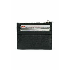 Portofel pentru carduri din piele naturala SW42 cu fermoar 10x8 cm negru imagine