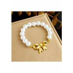 Bratara aurie - din otel inoxidabil - suflata cu aur 18k - cu perlute si fundita - Debby C10 imagine