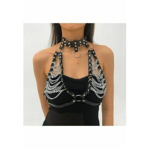Ham negru - cu choker - tip sutien - din piele ecologica - Milo C25 - imagine