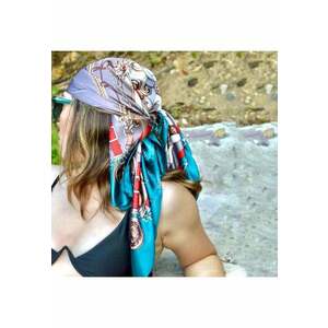 Esarfa patrata - albastra - cu imprimeu - Anes C2 - imagine