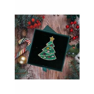 Brosa aurie - forma de bradut de Craciun - cu pietre - plus cutie cadou - Noelle C23 imagine