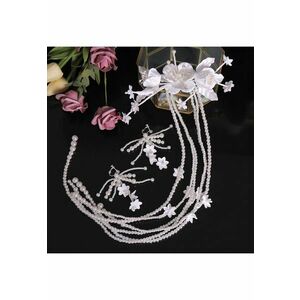 Set accesoriu de par si cercei - alb - cu flori si perle - Darly C16 - imagine