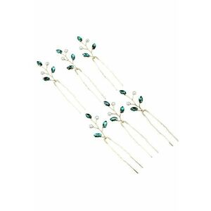 Set 6 accesorii de par - aurii - tip ac - cu pietre si perle - Karena C8 - imagine