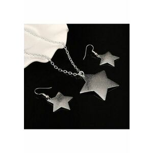 Set colier si cercei - argintiu - cu stelute - Jolie C12 - imagine