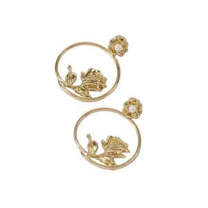 Cercei aurii - rotunzi - cu trandafir si perle - Byrre C4 - imagine