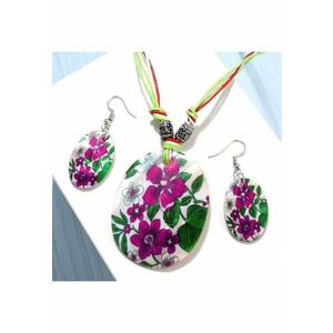 Set colier si cercei - mov - imprimeu floral - Imke C9 - imagine