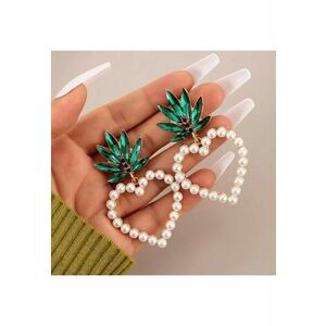 Cercei aurii - forma de inima - cu pietre verzi si perle - Inga C8 imagine