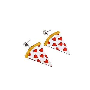 Cercei argintii - forma de felie de pizza - cu inimioare rosii - Axeline C14 - imagine