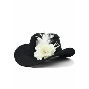 Palarie dama - neagra - stil cowboy - cu floare si pene - Marta - imagine