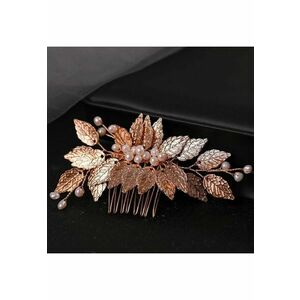 Accesoriu de par auriu cu frunzulite si perle - Estrid C10 - 4x2cm - 19g imagine