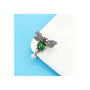 Brosa argintie - forma de bondar - cu pietre si perlute - Marxy C2 imagine