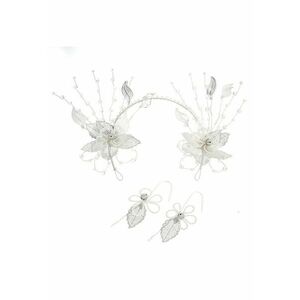 Set coronita si cercei - argintiu - cu flori albe si pietre - Danica C16 - imagine