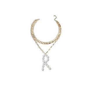 Colier auriu - in 3 straturi - cu zale si litera R din perle - Darla C22 - imagine