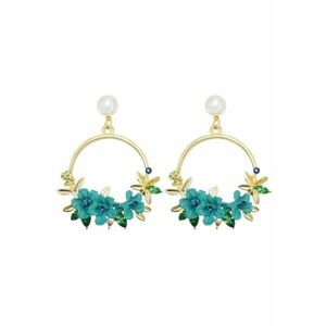 Cercei aurii - rotunzi - cu flori - Evanne C14 - imagine