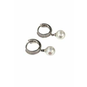 Cercei argintii - cu perle si pietre din zirconiu - 2.5 cm - Noemi C13 imagine