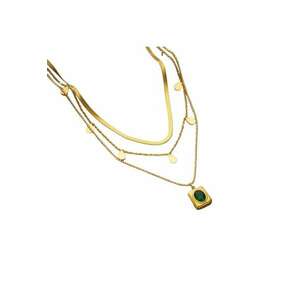 Colier auriu - in 3 straturi - cu piatra verde - Derek C6 - imagine