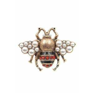 Brosa aurie - forma de bondar - cu pietre si perle - Aleksina C4 - imagine