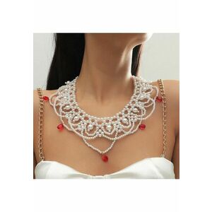 Colier cu perle albe si cristale rosii - Ireen C2 - imagine