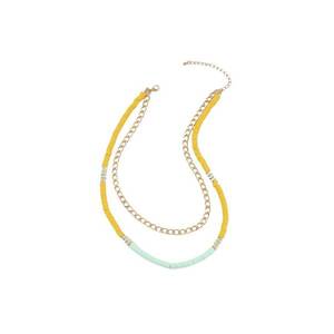 Colier in 2 straturi - auriu - cu piese galbene si turquoise - Tona C11 - imagine