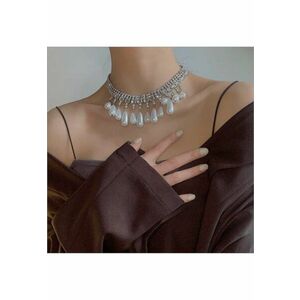 Colier argintiu - cu pietre si perle - Emika C1 - imagine