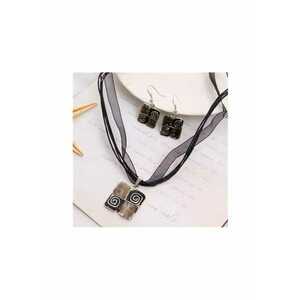 Set colier si cercei - argintiu cu negru - Trude C5 - imagine