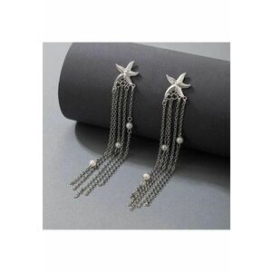 Cercei argintii - lungi - cu lanturi si stelute de mare - Stefanie C26 - imagine
