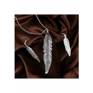 Set colier si cercei - argintiu - forma de pene - Karla C13 - imagine