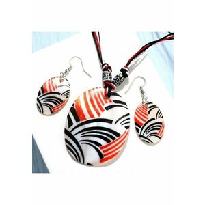 Set colier si cercei - portocaliu - cu dungi - Harda C9 - imagine