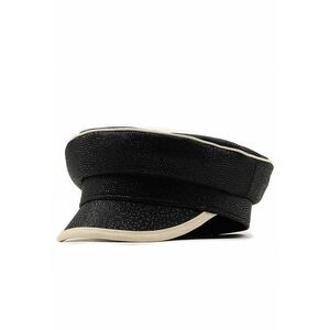 Sapca neagra - din piele ecologica - cu insertii bej - Avelina - imagine