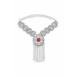 Colier argintiu - stil boho - cu franjuri si pietre - Lago C27 - imagine
