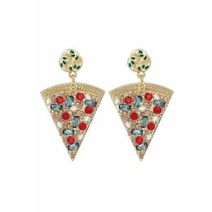 Cercei aurii - forma de felie de pizza - cu pietre - Saila C14 - imagine