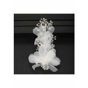 Accesoriu par - argintiu - cu flori albe si pietre - Oliwer C8 - imagine