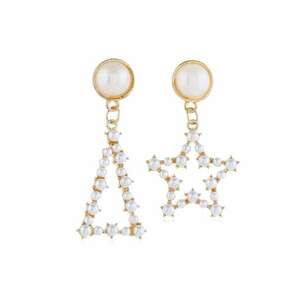 Cercei aurii - stea si triunghi - cu perle - Mariam C7 imagine