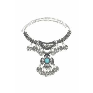 Colier argintiu - stil boho - cu banuti si piatra turquoise - Sarai C12 - imagine