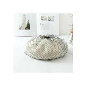 Bereta alb unt - din lana - cu plasa - Mena - imagine