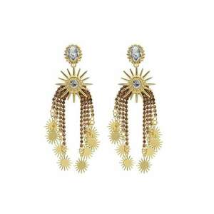 Cercei aurii - cu franjuri si pietre - Rosalita C6 - imagine