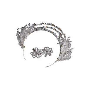 Set coronita si cercei - argintiu - cu cristale - 58 cm - Meia C9 imagine