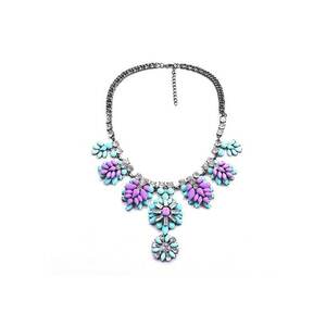 Colier argintiu - masiv - cu pietre mov si turquoise - Jasmina C4 - imagine