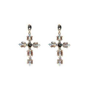 Cercei cruce cu pietre Alicja C12 - Aliaj metalic - Auriu imagine
