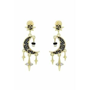 Cercei aurii - semiluna si stele - cu pietre negre - Ronah C3 - imagine