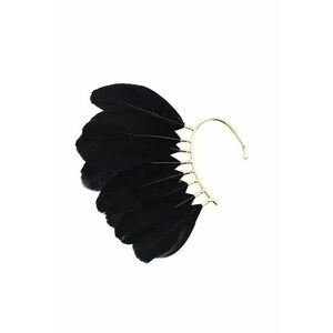 Cercel ear cuff - auriu - cu pene negre - Robin C2 - imagine
