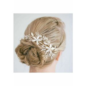 Accesoriu par - auriu - cu flori albe si perlute - Olympia C8 - imagine