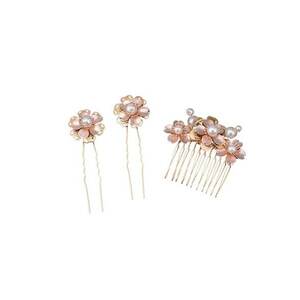 Set 3 accesorii de par - aurii - cu flori si perle - Gunita C5 - imagine