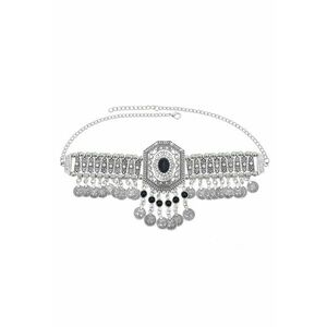 Colier argintiu - cu banuti si pietre negre - Santo C8 - imagine