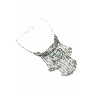 Colier argintiu - cu banuti si pietre turquoise - Saras C12 - imagine